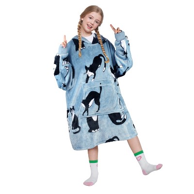 Catalonia Oversized Blanket Hoodie Sweatshirt for Kids, Wearable Fleece Pullover with Large Front Pocket, Teen Boys Girls Gift for Children's Day