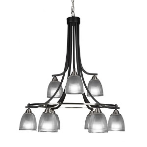 Toltec Lighting Paramount 9 - Light Chandelier in  Matte Black/Brushed Nickel with 5" Clear Ribbed Shade - 1 of 1