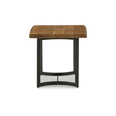 Square Light Brown and Black Wood Metal End Table