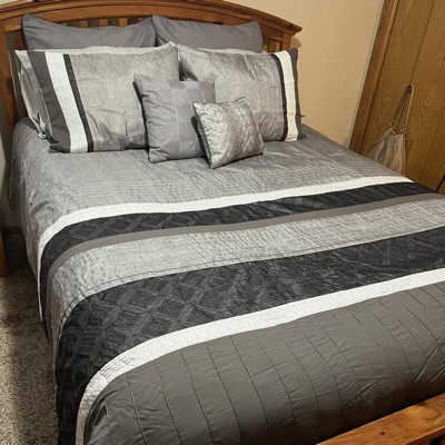 12pc Queen Rossi Embroidered Colorblock Comforter & Sheets Bedding Set - Gray