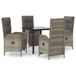 vidaXL Patio Dining Set with Cushions Outdoor Table and Chair Poly Rattan - Gray 31.5" Table Length 2x Chair 2x Armchair Table - 1 of 4
