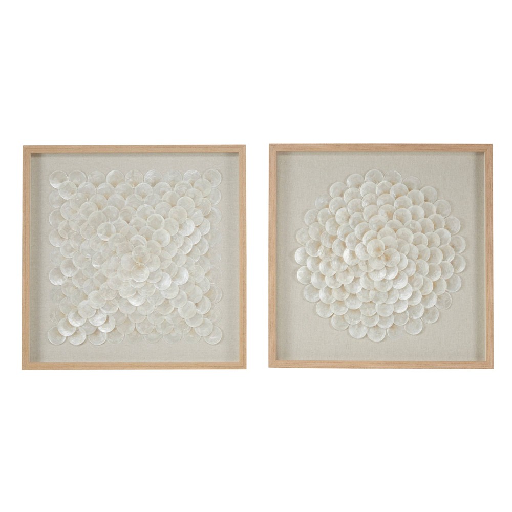 24 W  24 H Cream Geometric Handmade Overlapping Shells Shadow Box with Canvas Backing  by DecMode (2 Count)