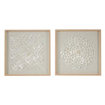 Shell Geometric Handmade Overlapping Shells Shadow Box with Canvas Backing Set of 2 Cream - Olivia & May