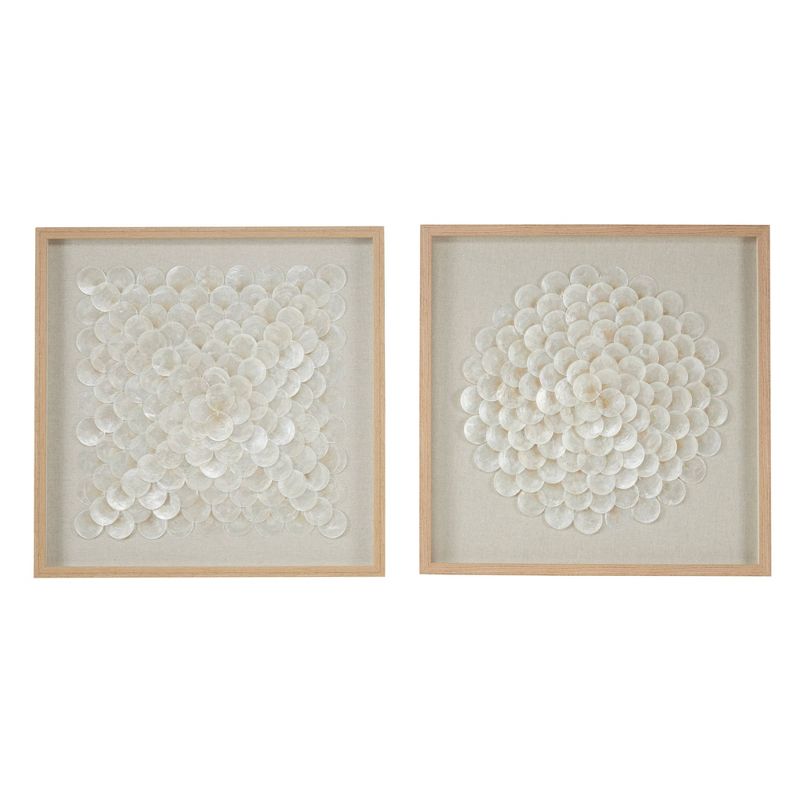 Shell Geometric Handmade Overlapping Shells Shadow Box with Canvas Backing Set of 2 Cream - Olivia &#38; May, 1 of 10