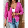 Womens Lightweight Summer Cropped Cardigan 3/4 Sleeve Button up Thin Bolero Crochet Knit Shrug Sweater Rose Pink XL - 2 of 4