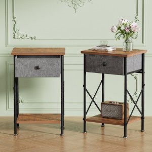 VECELO Modern X-Design Nightstand, End/Side Table with Fabric Drawer & Open Storage Shelves for Bedroom or Living Room, Brown - 1 of 4