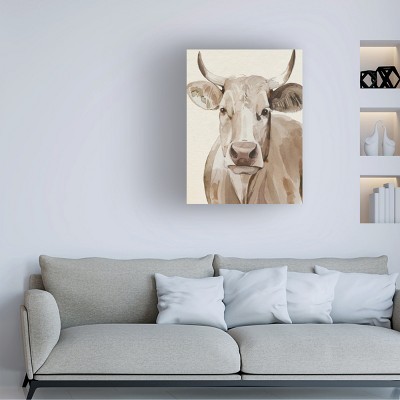 Sepia Cow Portrait Canvas Art in Mixed Media, 18 x 24