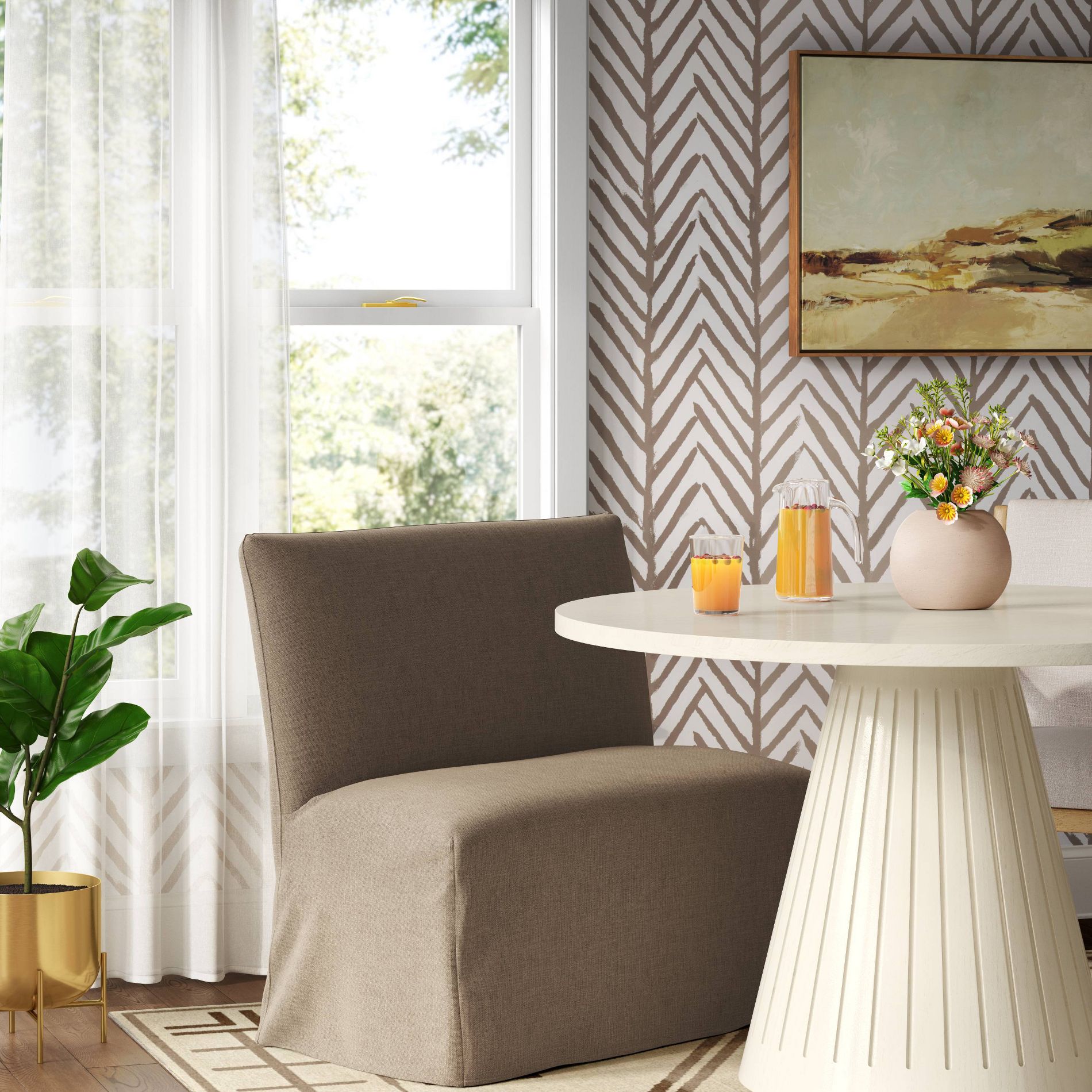 38" Jean Slipcovered Dining Banquette in Performance Textured Weave Driftwood - Threshold™