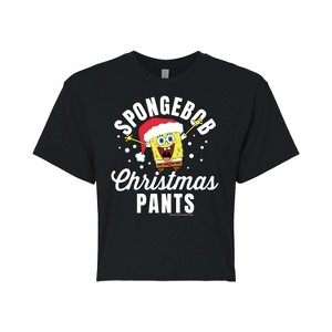 Women's - SpongeBob SquarePants - SpongeBob Christmas Pants Cropped Graphic T-Shirt - 1 of 4