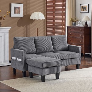 Karl Home |68.5 in. W Square Arm Corduroy L-shaped 3-Seat Sofa in Black with Storage Ottoman - 1 of 1