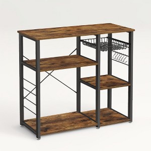 6-Tier Kitchen Bakers Rack, Versatile Coffee Bar and Microwave Oven Stand - Steel Frame with Wire Basket and Hooks - 1 of 3