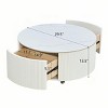29.5" Black Round Coffee Table with Marble Top, 2 Drawers and Locking Casters for Modern Living Room -3irtyhousy - 4 of 4