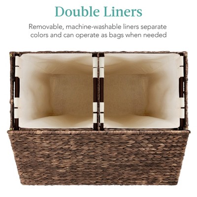 Espresso Brown Wicker Double Laundry Hamper with Lid