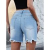 Light Blue Distressed Denim Shorts, High Waist Ripped Jean Shorts with Metal Button & Zipper - 2 of 4