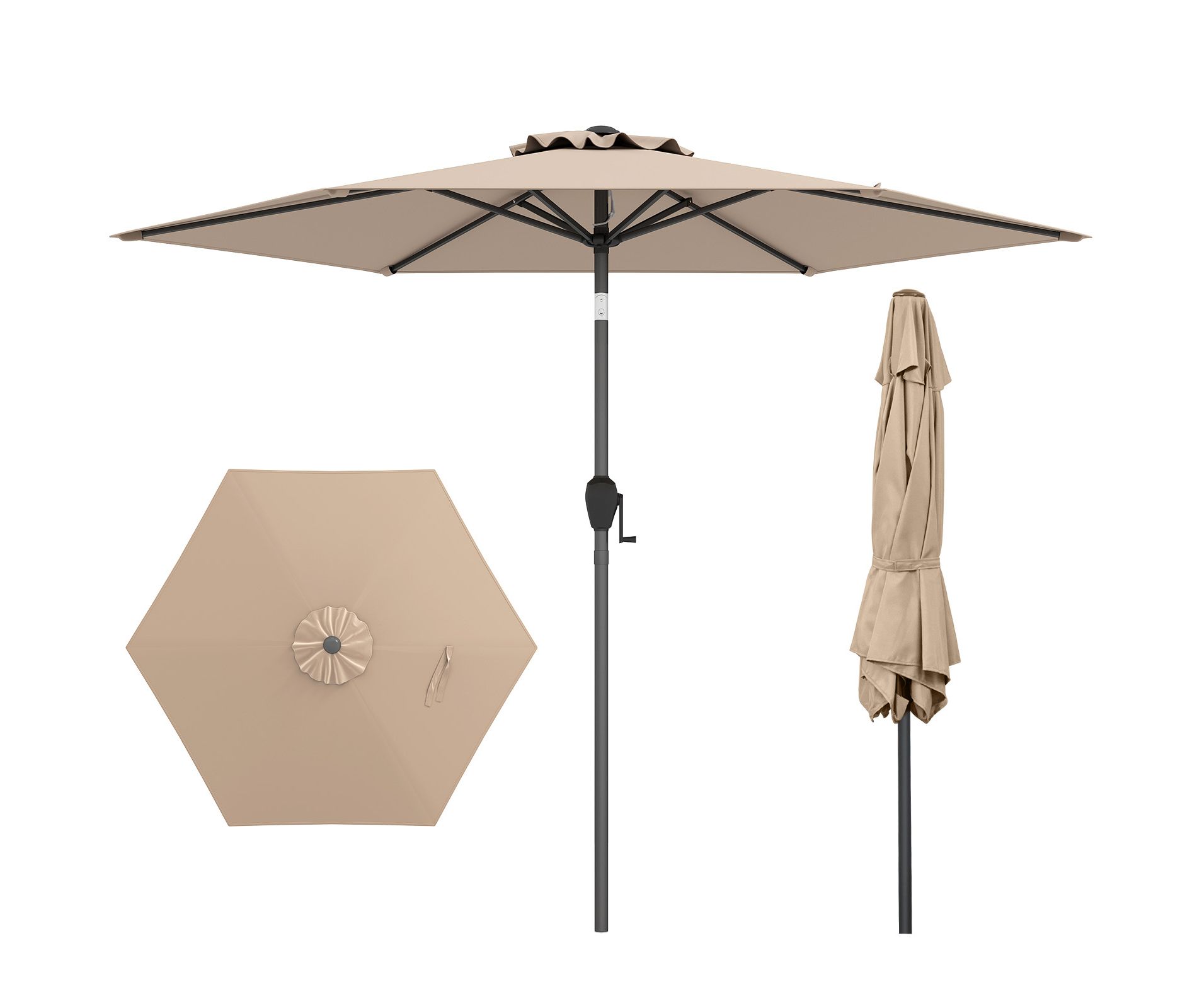 Tangkula 7.5 ft Patio Umbrella Outdoor Heavy Duty Market Umbrella w/ Push Button Tilt Tan