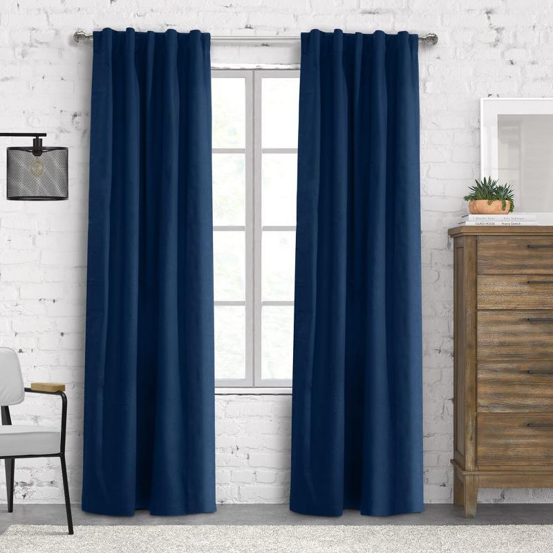Thermalogic Weathermate Topsions Room Darkening Provides UV Protection Curtain Panel Pair Navy, 1 of 6