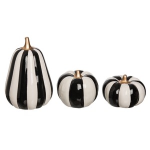 Transpac Ceramic 10.25 in. Multicolor Halloween Striped Pumpkins Set of 3 - 1 of 2