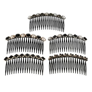 Unique Bargains Women's Faux Pearl Rhinestone Side Hair Comb Black 5 Pcs - 1 of 4