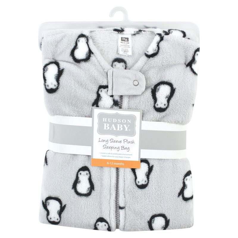 Hudson Baby Plush Long-Sleeve Sleeping Bag, Sack, Blanket, Gray Penguin, 2 of 3