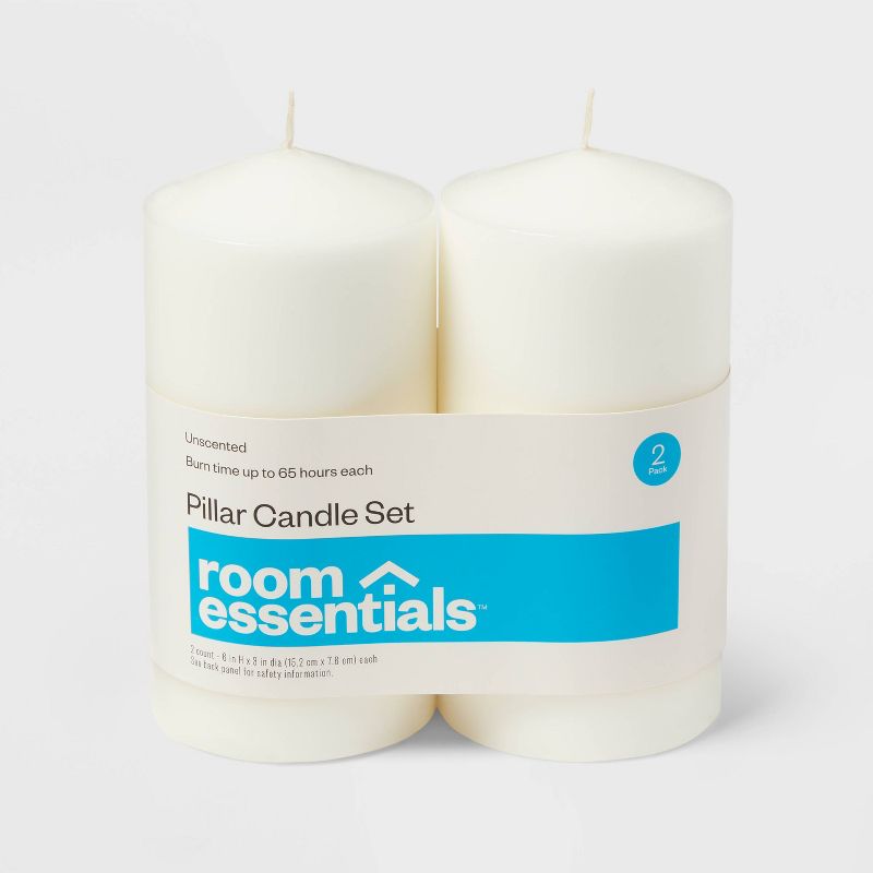 2pk 3&#34; x 6&#34; Unscented Pillar Candles White - Room Essentials&#8482;, 1 of 5
