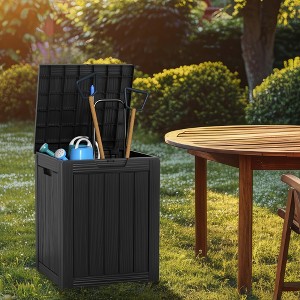 SEVOBAL Deck Boxes, 28 Gal Outdoor Storage Deck Box, Small Patio Storage Bin for Garden Tools, Black, 18.11"*16.93"*23.03" - 1 of 4