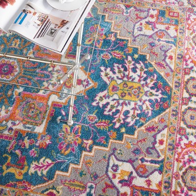 Teal Multicolor Floral Synthetic 5' x 7' Reversible Rug