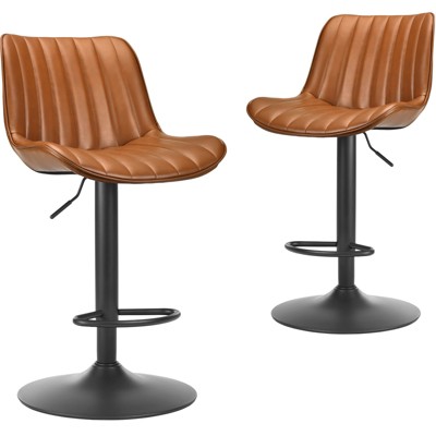 Vatros Modern Adjustable Swivel Bar Stools, Tufted Upholstered Barstools, Set of 2