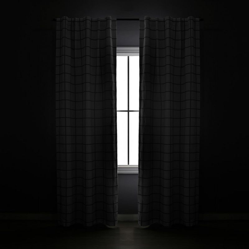 Urban Square Grid 100% Lined Back Tab/Rod Pocket Blackout Window Curtain Panels White/Gray 42X84 Set, 2 of 7