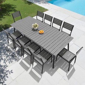 Crestlive Products Patio Outdoor Dining Set with Armless Chairs Wooden-Like Top & Aluminum Frame & Umbrella Hole - 1 of 4