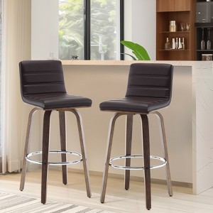 Bekrvio 26"/29" Swivel Bar Stools Set of 1/2/3/4, Faux Leather Upholstered Counter Chairs with Wood Legs, Mid-Century Seating for Kitchen Island - 1 of 4