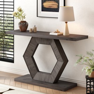 55.1" Modern Entryway Console Table with Hexagon Base and Fir Veneer Finish for Hallway or Living Room-Baofuwish - 1 of 4