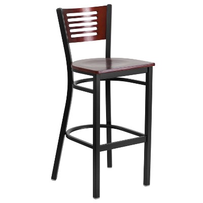 Emma and Oliver Black Decorative Slat Back Metal Restaurant Dining Barstool