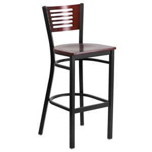 Emma and Oliver Black Decorative Slat Back Metal Restaurant Dining Barstool - 1 of 4