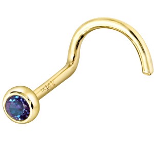 Jewelry Avalanche 22G 14K Gold Bezel-set Alexandrite Nose Screw Nose Stud - 1 of 3