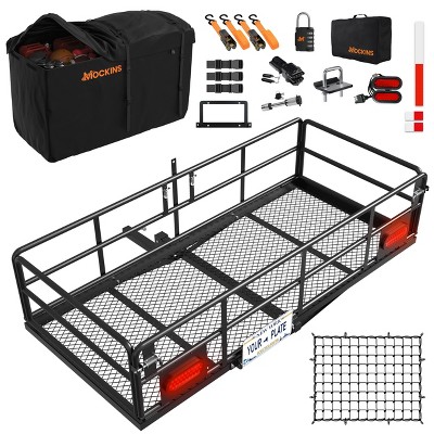 Mockins 66"x30"x14" XL High Rail Hitch Cargo Carrier with 45 Cu.Ft. Waterproof Hitch Bag, Rear Lights, License Plate Holder and Accessories