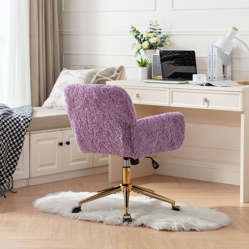 Furniture Office Chair, Artificial rabbit hair Home Office Chair with Golden Metal Base, Adjustable Desk Chair Swivel Vanity Chair-The Pop Home, 3 of 10