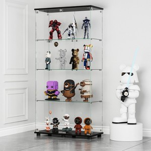 ROOMTEC Glass Display Cabinet, Double Doors, Floor Standing Display Cage, for Living Room Bedroom Office,  Black - 1 of 4
