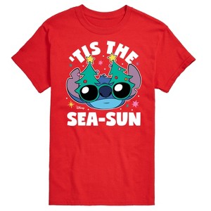 Men's - Lilo and Stitch - Tis the Sea-Sun Christmas Short Sleeve Graphic T-Shirt - 1 of 4