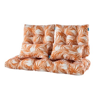 ARTPLAN Outdoor Cushions for Settee,Wicker Loveseat Cushions with Tie,Tufted Patio Cushions 2 U-Shaped Set of 5 Piece,L44xW19，Floral