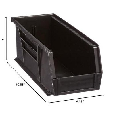 Black Polypropylene Stackable Storage Bin with Grips