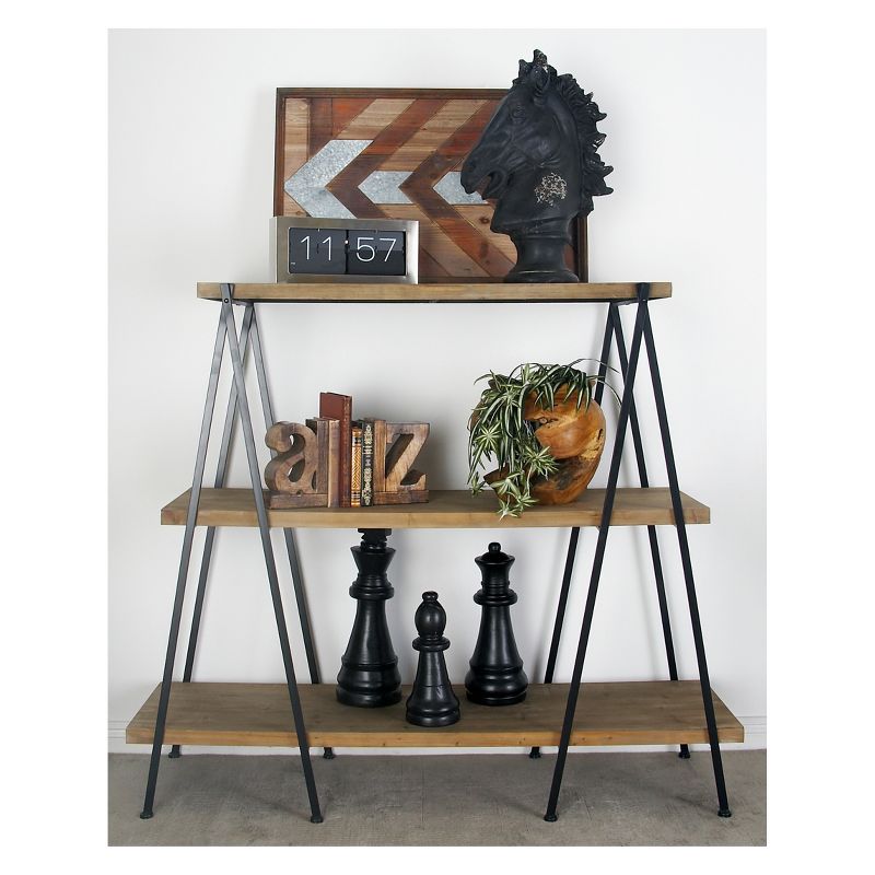 51" Metal and Wood 3 Tier Shelf V Legs Brown - Olivia & May, 3 of 6