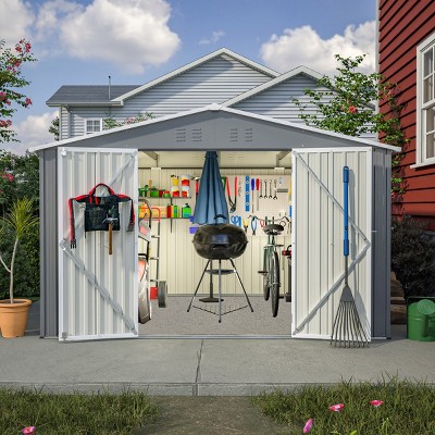 Outdoor Garden Aluminium Frame Tools Storage Shed,Backyard Pet Room,Lockable Doors Metal Garbage Room without Floor Frame-Coolbibila