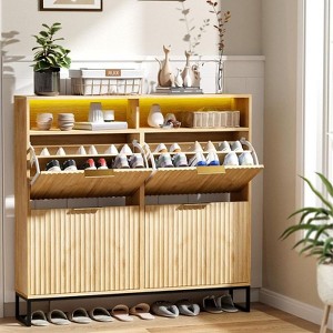 Karl Home 4 Flip Drawers Oak Fluted Door 47.24in. W Shoe Cabinet - 1 of 4