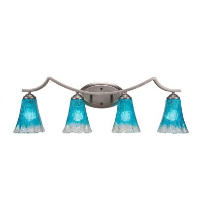 Toltec Lighting Zilo 4 - Light Vanity in  Graphite with 5.5" Fluted Teal Crystal  Shade