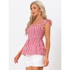 INSPIRE CHIC Women's Summer Square Neck Sleeveless Plaid Gingham Peplum Top - 4 of 4