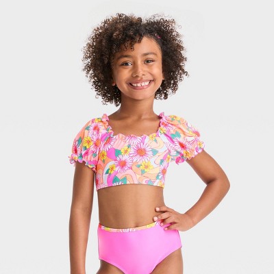 Buy Girls Two Piece Swimsuits Bikini Bathing Suit Hawaiian Ruffle Swimwear  Set for Kids Blue Leopard Size 12/10-12 at