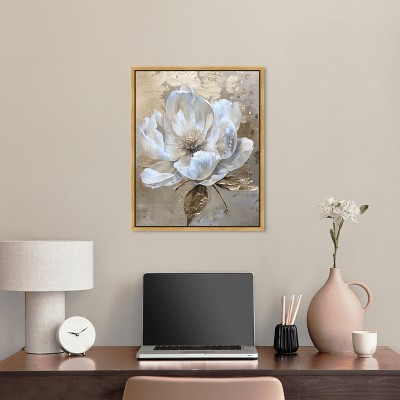 Gold Framed White Flower Canvas Print Wall Art
