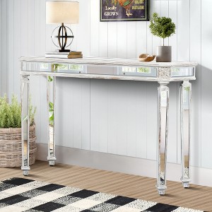 LIVAREEmlen Modern Mirrored Coffee Table, Vintage Carved Elements, Rectangle Glass Tea Table for Living Room and Office - 1 of 4