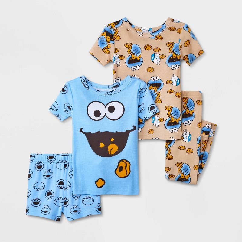 Toddler Boys' 4pc Snug Fit Sesame Street Cookie Monster Cotton Pajama Set - Blue, 1 of 5