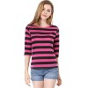 INSPIRE CHIC Women's Elbow Sleeves Boat Slim Fit Casual Stripe Animal Print Multi Floral Pattern T-Shirt - 2 of 4